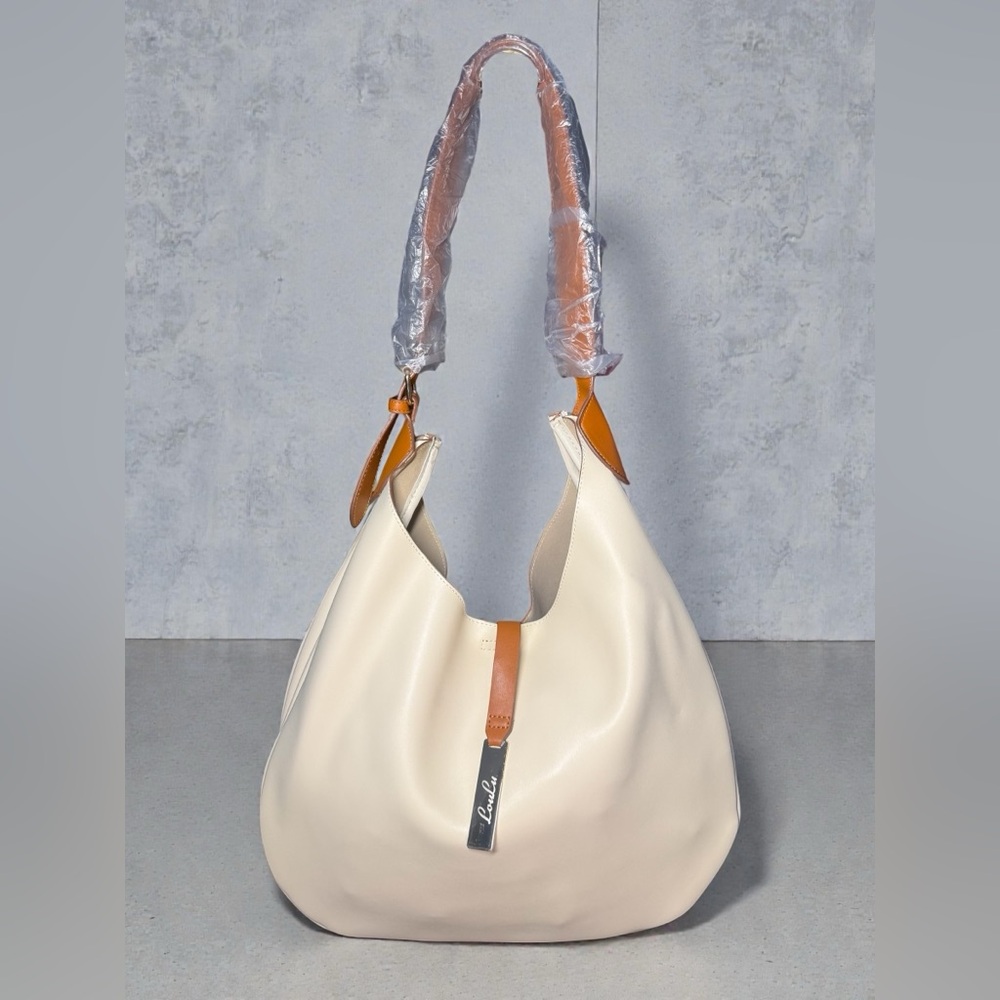 Loulu Ivory & Tan Large Slouchy Shoulder Hobo Bag Minimalist Neutral Handbag